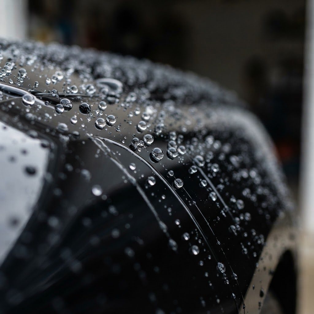 Wasser perlt von keramisch geschütztem Fahrzeuglack ab